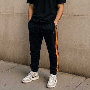 Original Penguin Navy Track Pants M 34” Waist Retro Stripe Joggers Cuffed Leg